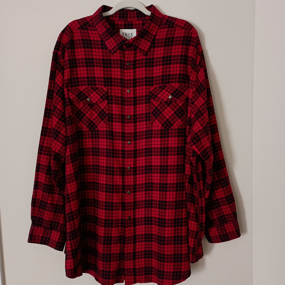 True Nation Red and Black Plaid‎ Flannel Snap Front Western Lumberjack Shirt 3XL